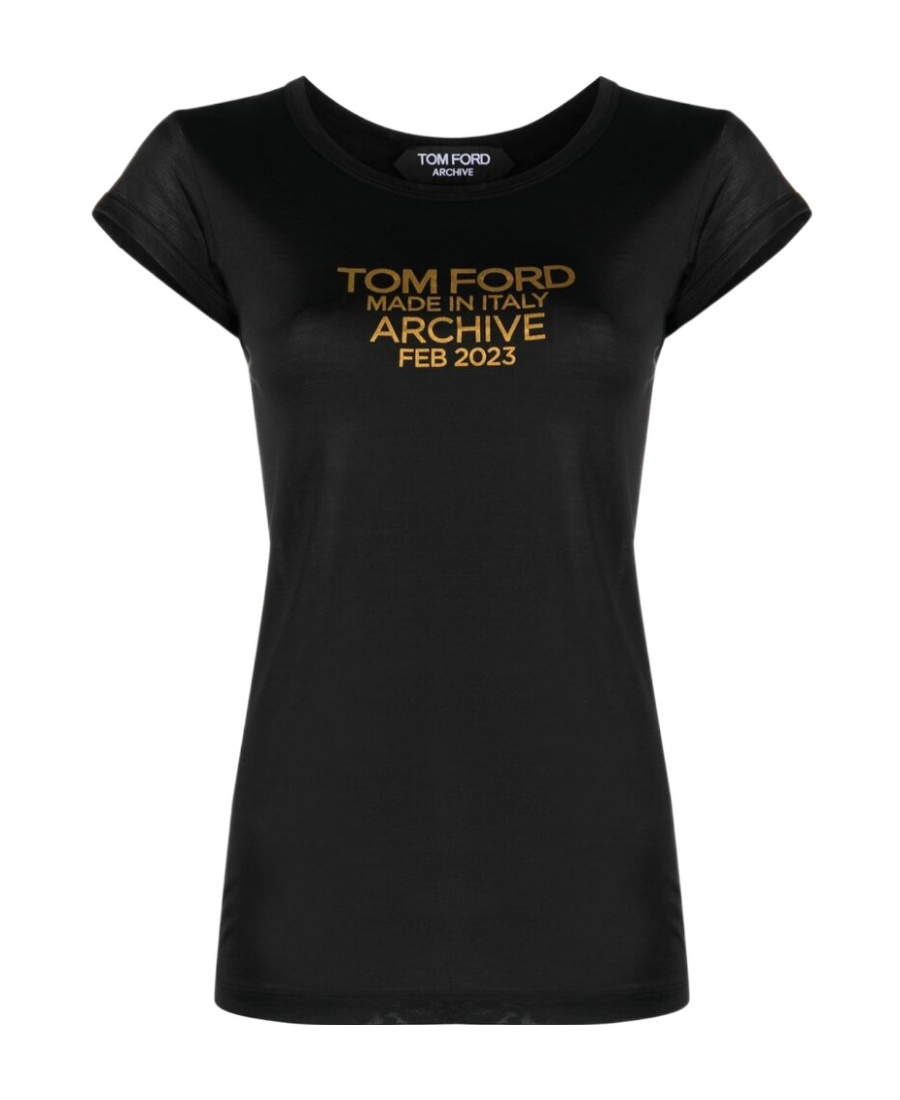 Tom Ford Silk Crew Neck Slim Fit T-shirt Graphic Print In Black