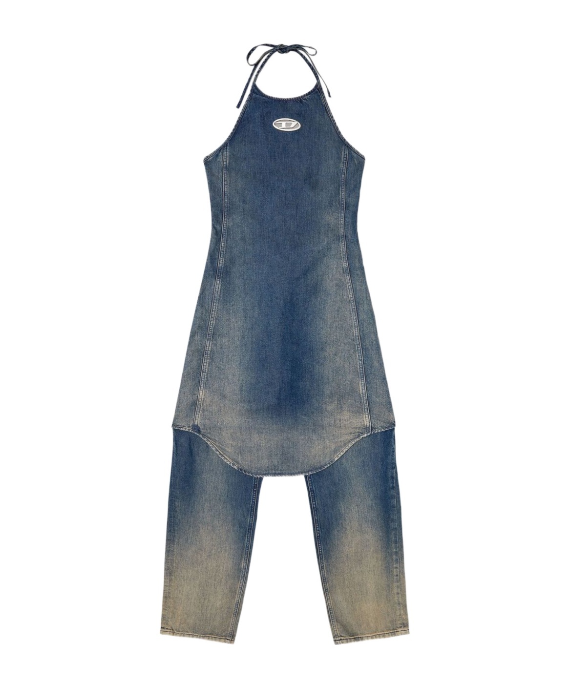 Diesel Cynthia Halter-neck Denim Jumpsuit In Blue