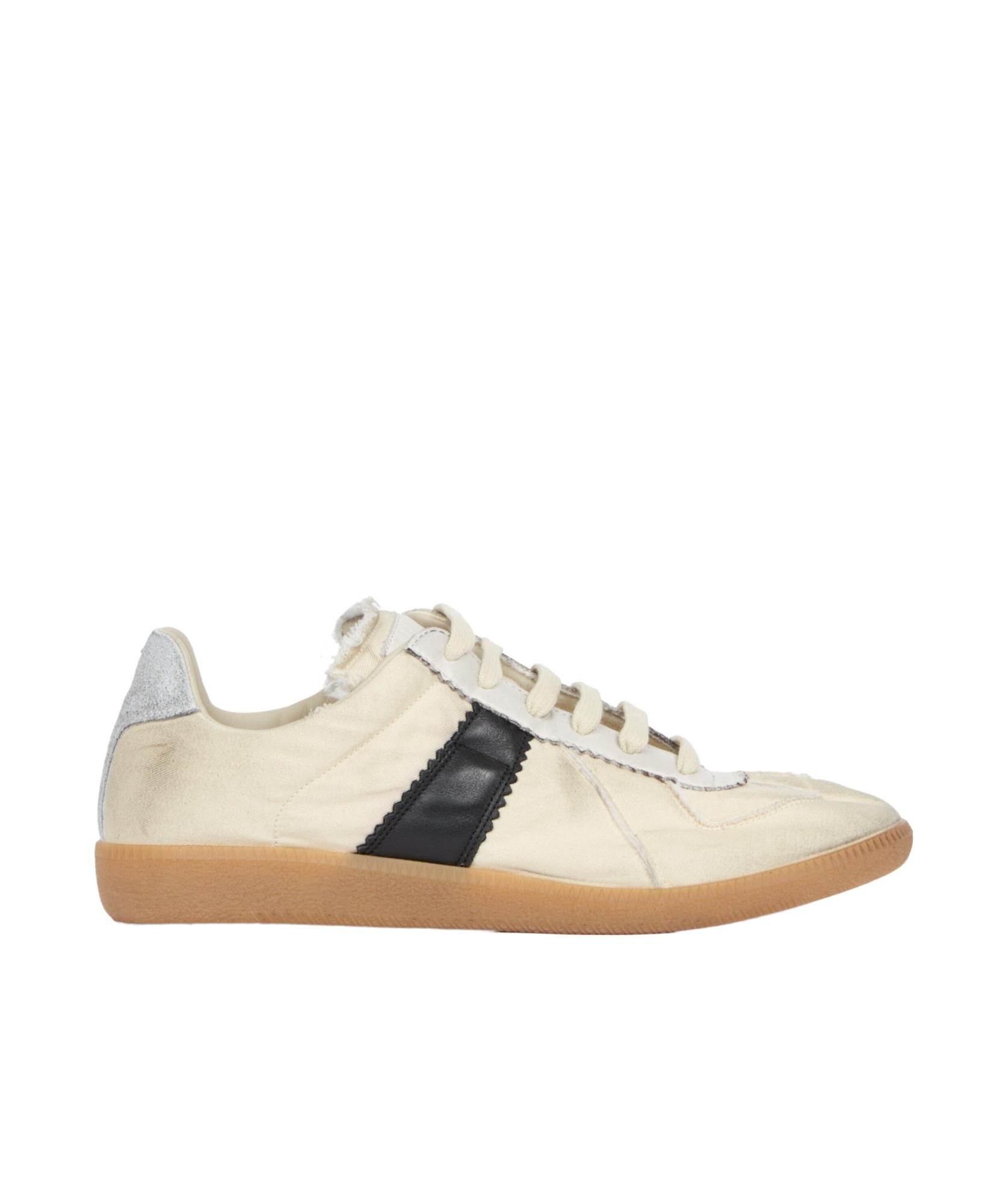 Maison Margiela Replica Leather And Suede-trimmed Twill Sneakers In Nude