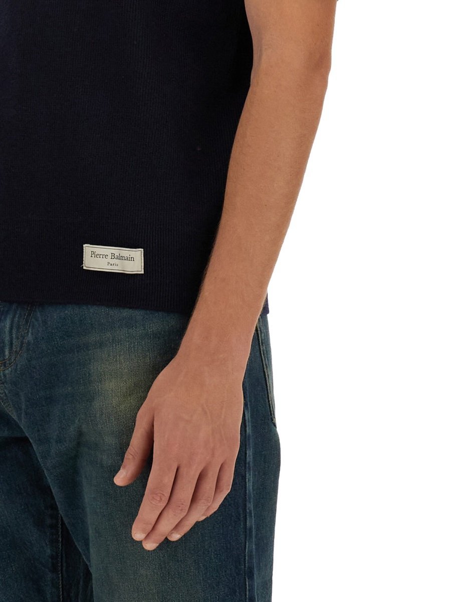 Balmain Short-sleeve Merino Polo Shirt In Black