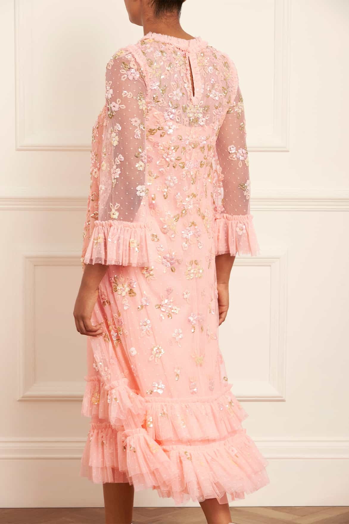 NEEDLE & THREAD SEQUIN BLOOM TULLE MIDI DRESS