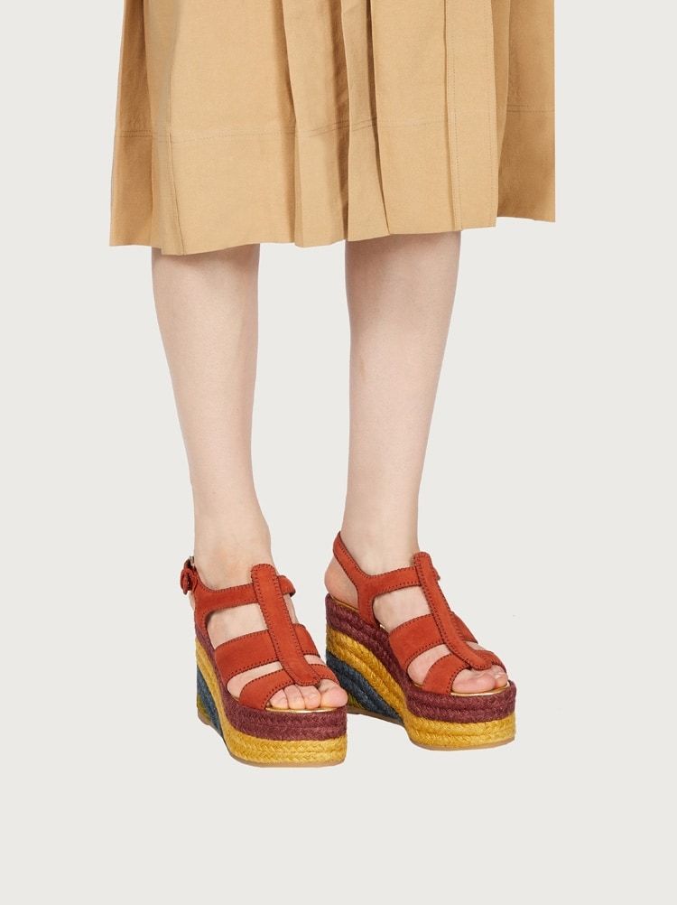 Ferragamo Strappy Wedge Heel Espadrilles In Brown