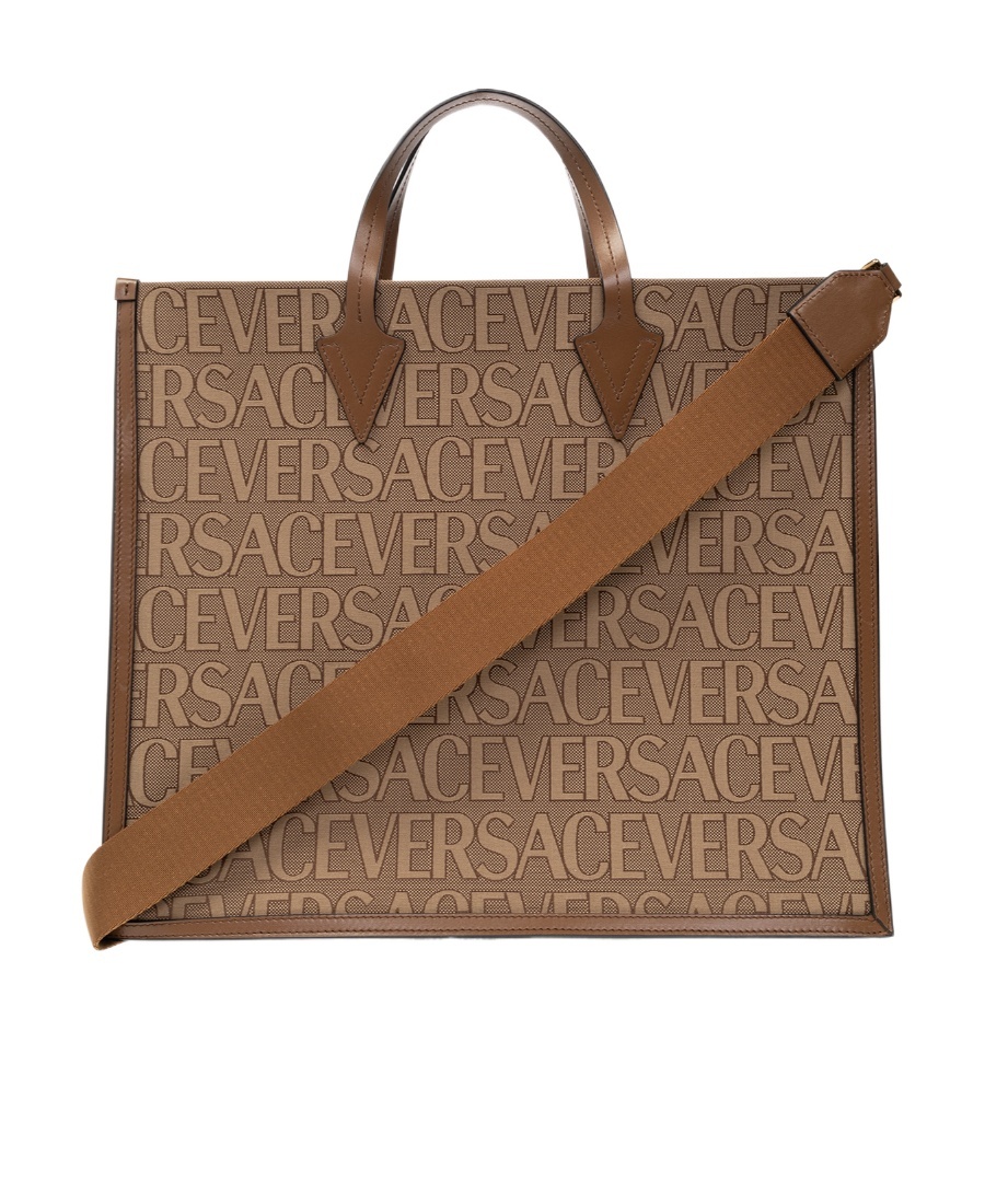 Versace Shopper Bag With Allover Logo In Multicolour
