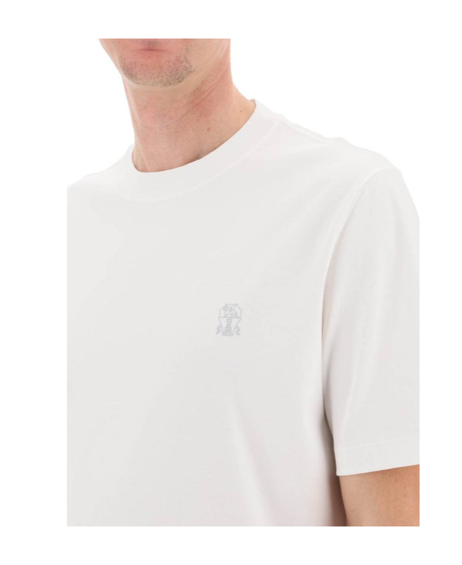 Brunello Cucinelli Men Cotton Jersey Crew-neck T-shirt With Logo And Faux-layering In White