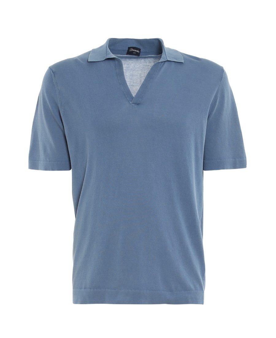 Drumohr Wingtip-collar Cotton T-shirt In Blue