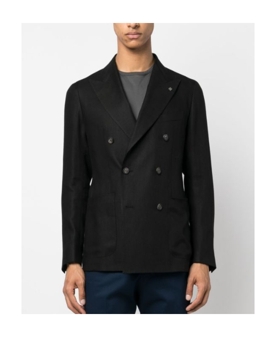 Tagliatore Blazer Doppiopetto In Lino Fiammato In Black