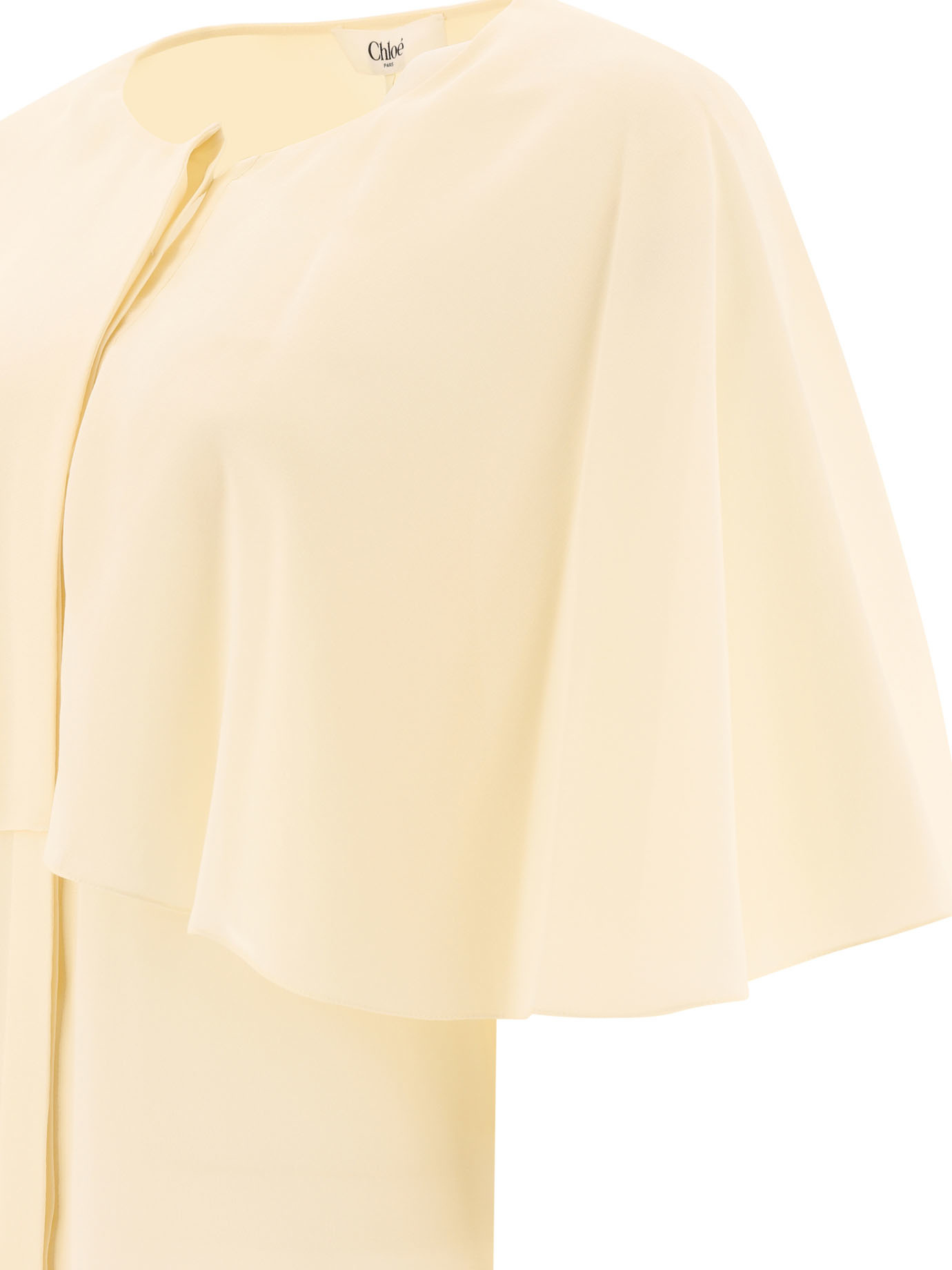 Chloé Long-sleeved Cape Blouse In Silk Georgette In Nude