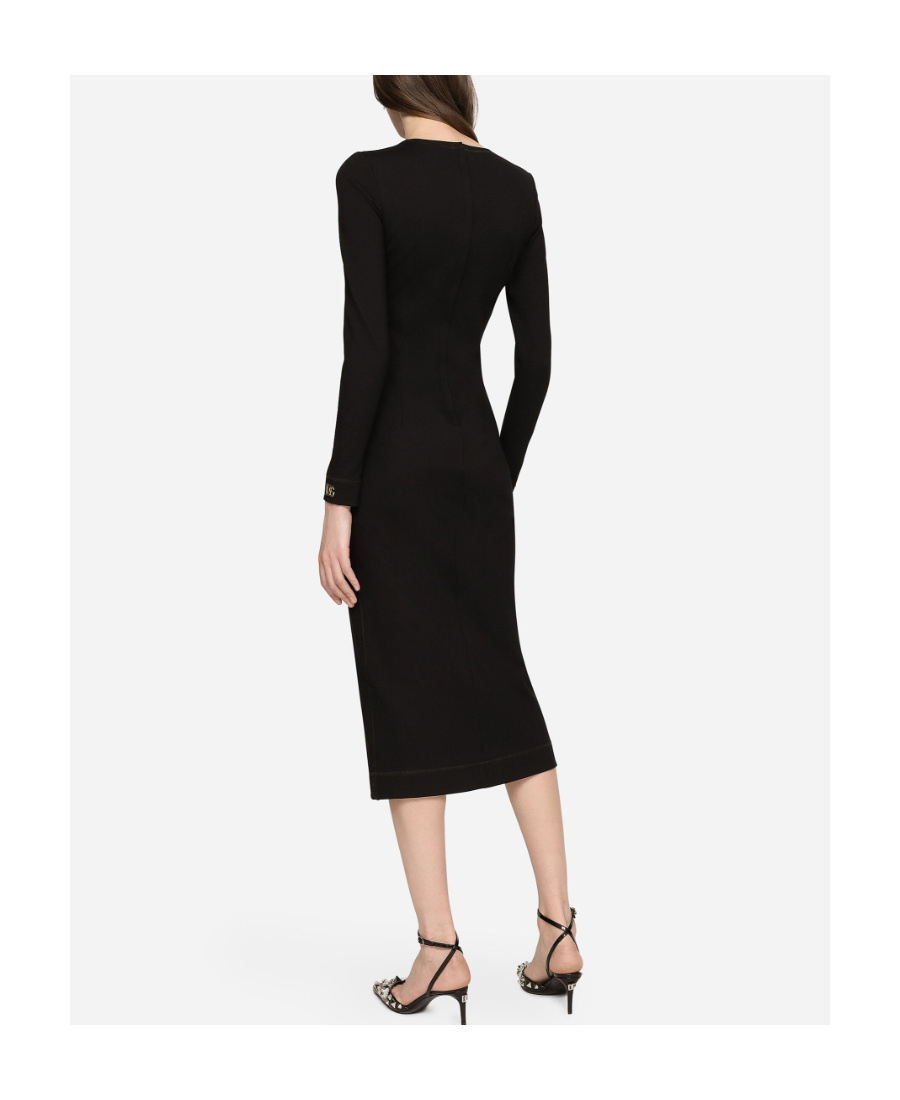 Dolce & Gabbana Jersey Calf-length Dress With Dg Logo Details In Black