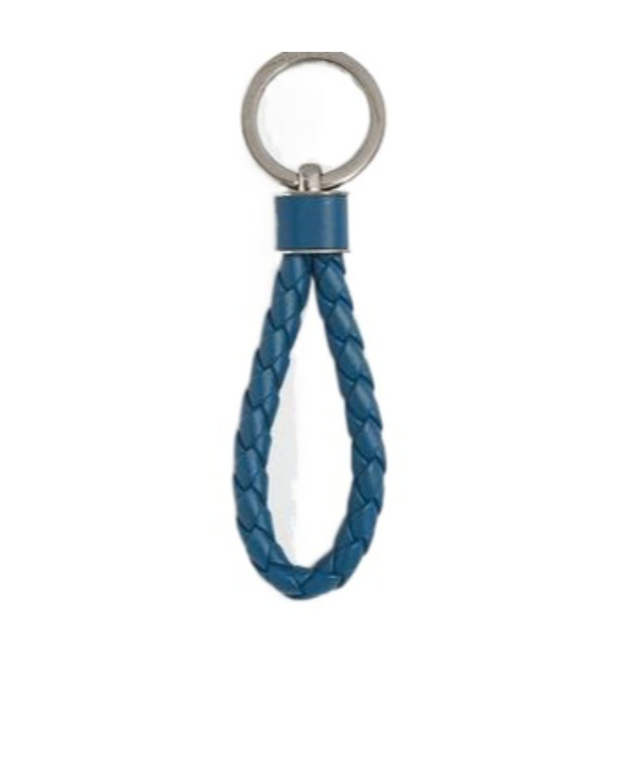 Bottega Veneta Intreccio Leather Keyring In Blue