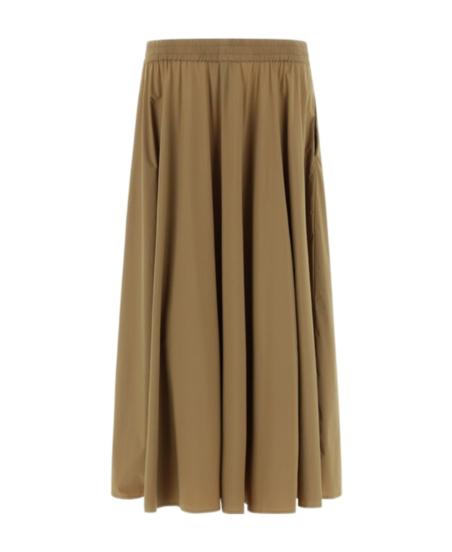 Herno Flared Skirt In Camel Lightweight Nylon Stretch In Brown