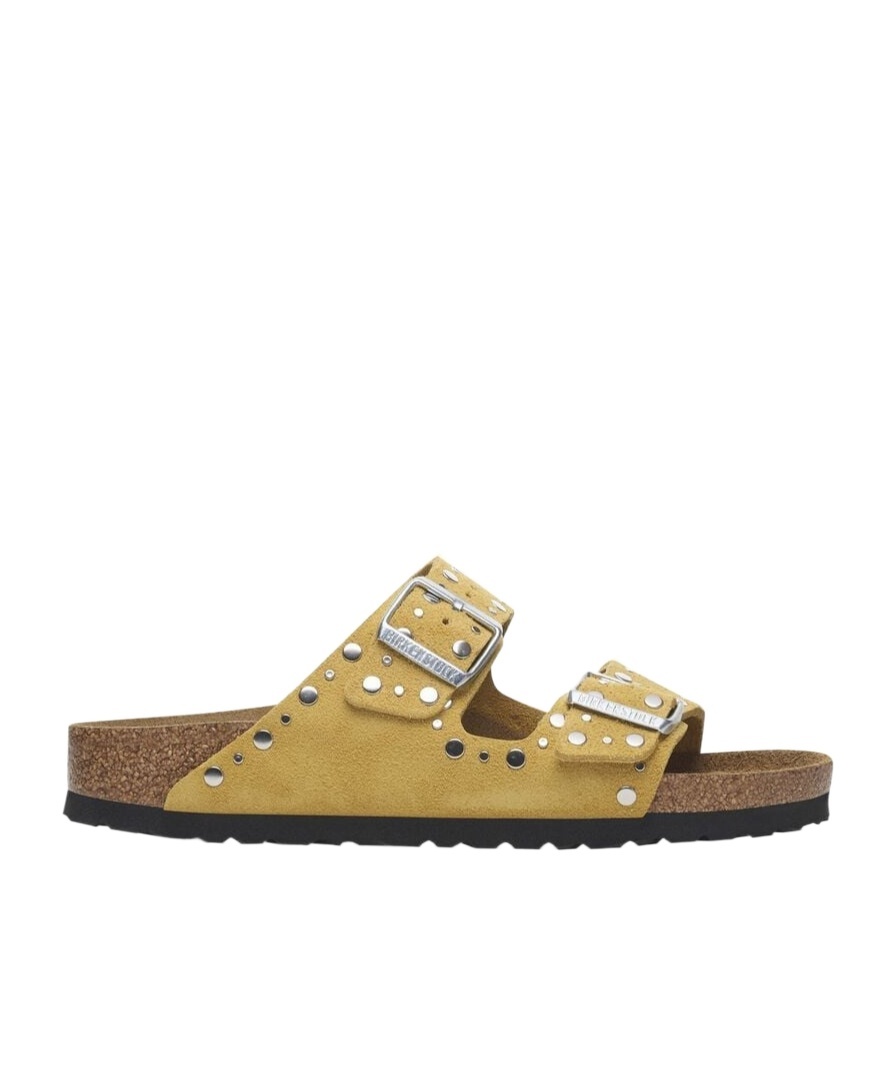 Birkenstock Arizona Rivet Border Leather Sandals With Applied Metal Rivets In Nude