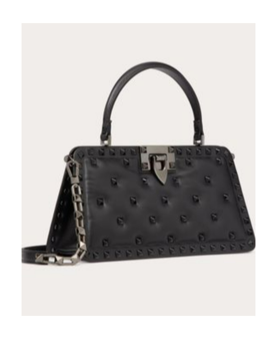 Valentino Rockstud Padded Nappa Handbag In Black