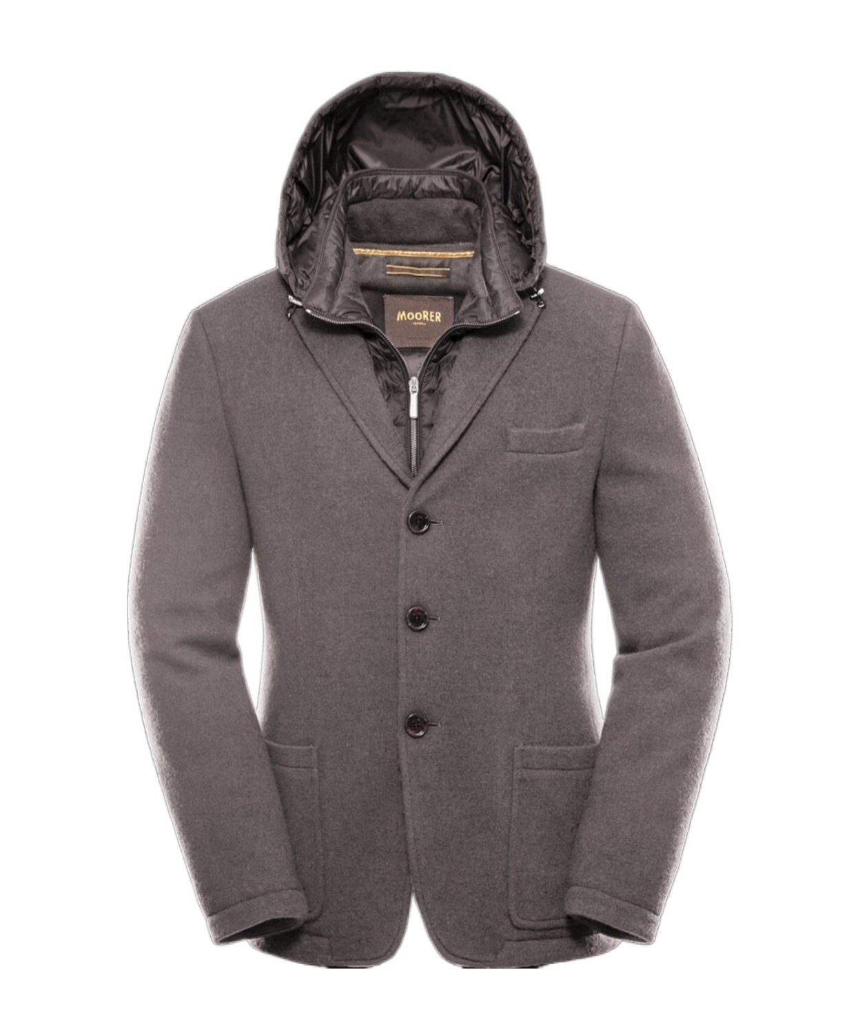 Moorer Long-sleeved Wool Hooded Down Jacket In Gray