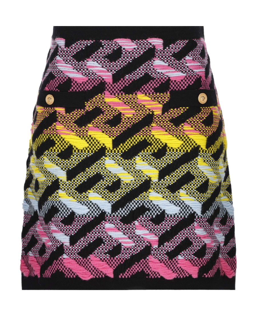 Versace Double Pocket Monogram Rainbow Knit Skirt In Black