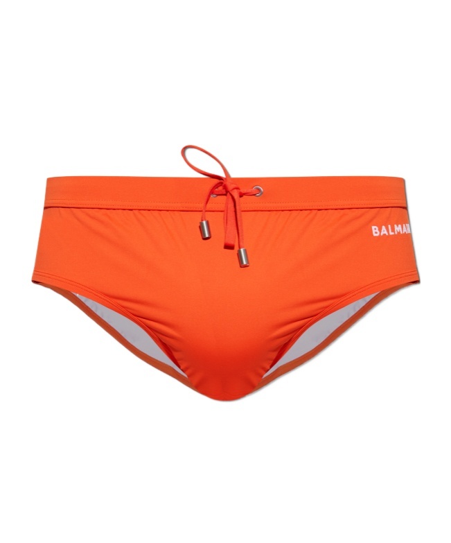 Balmain Logo Print Swim Briefs In Orange