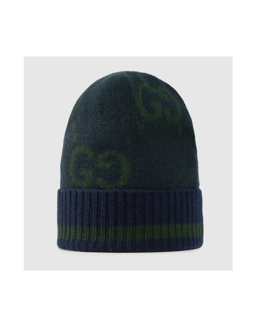 Gucci Gg-patterned Knitted Beanie In Black