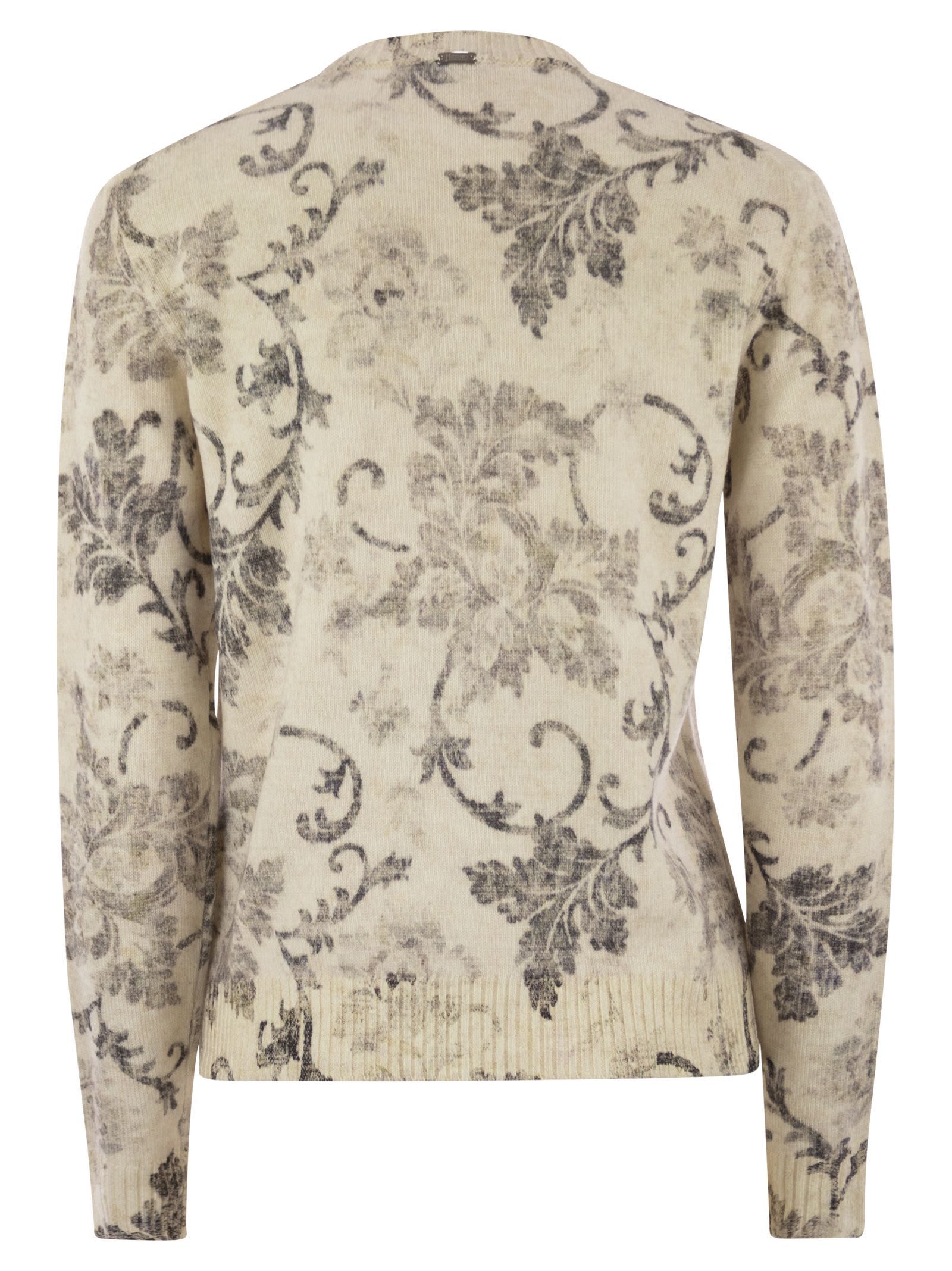 Herno Wool Jumper With Floral Pattern In Brown