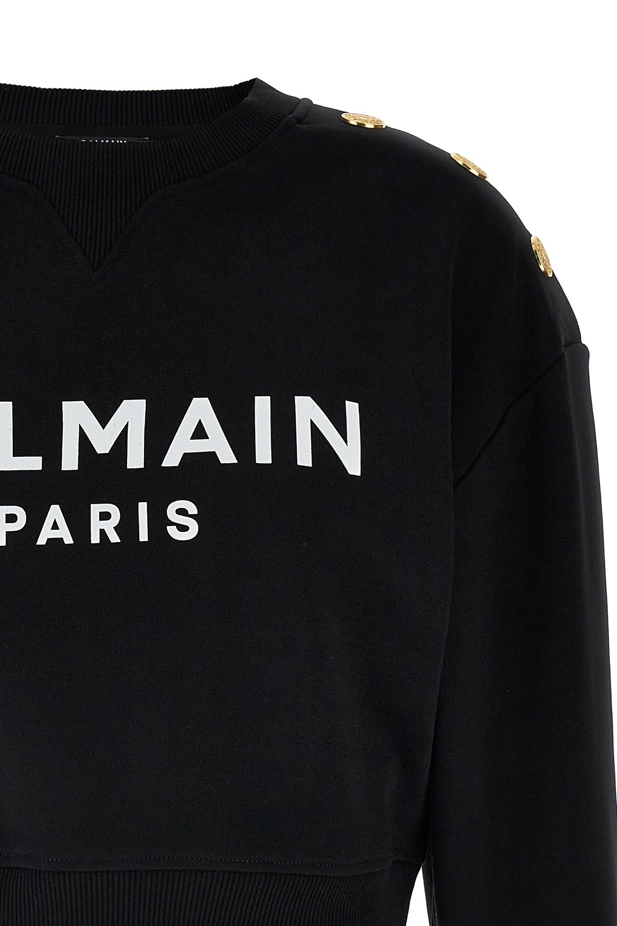 Balmain Women Logo Organic Cotton Cropped Sweatshirt In Black