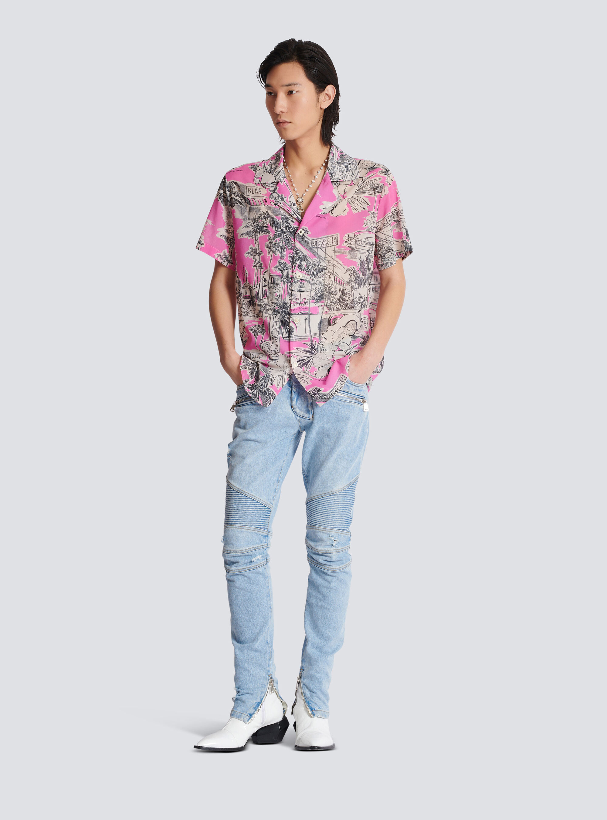 Balmain Slim-fit Biker Ribbed Jeans In Blue