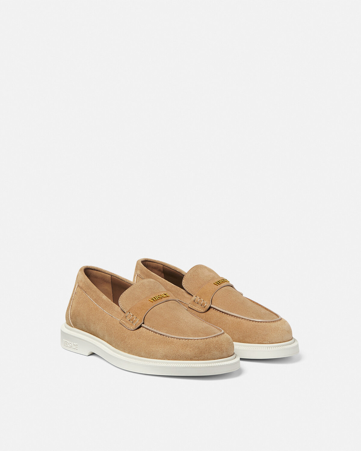 Versace Logo-plaque Loafers In Brown