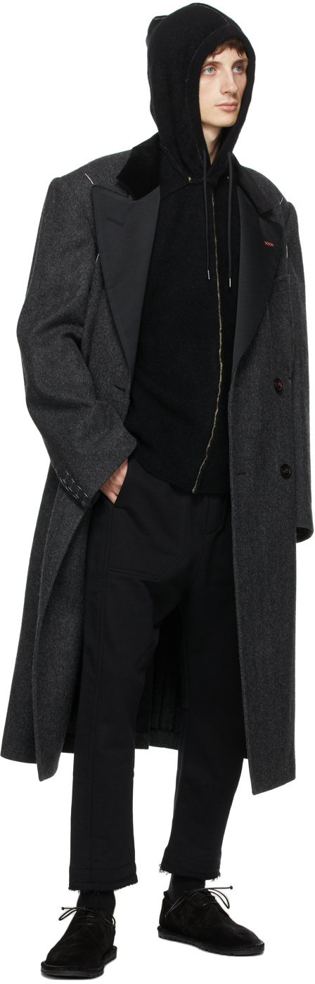 Isabel Benenato Woolly-rimmed Hoodie Pullover In Black