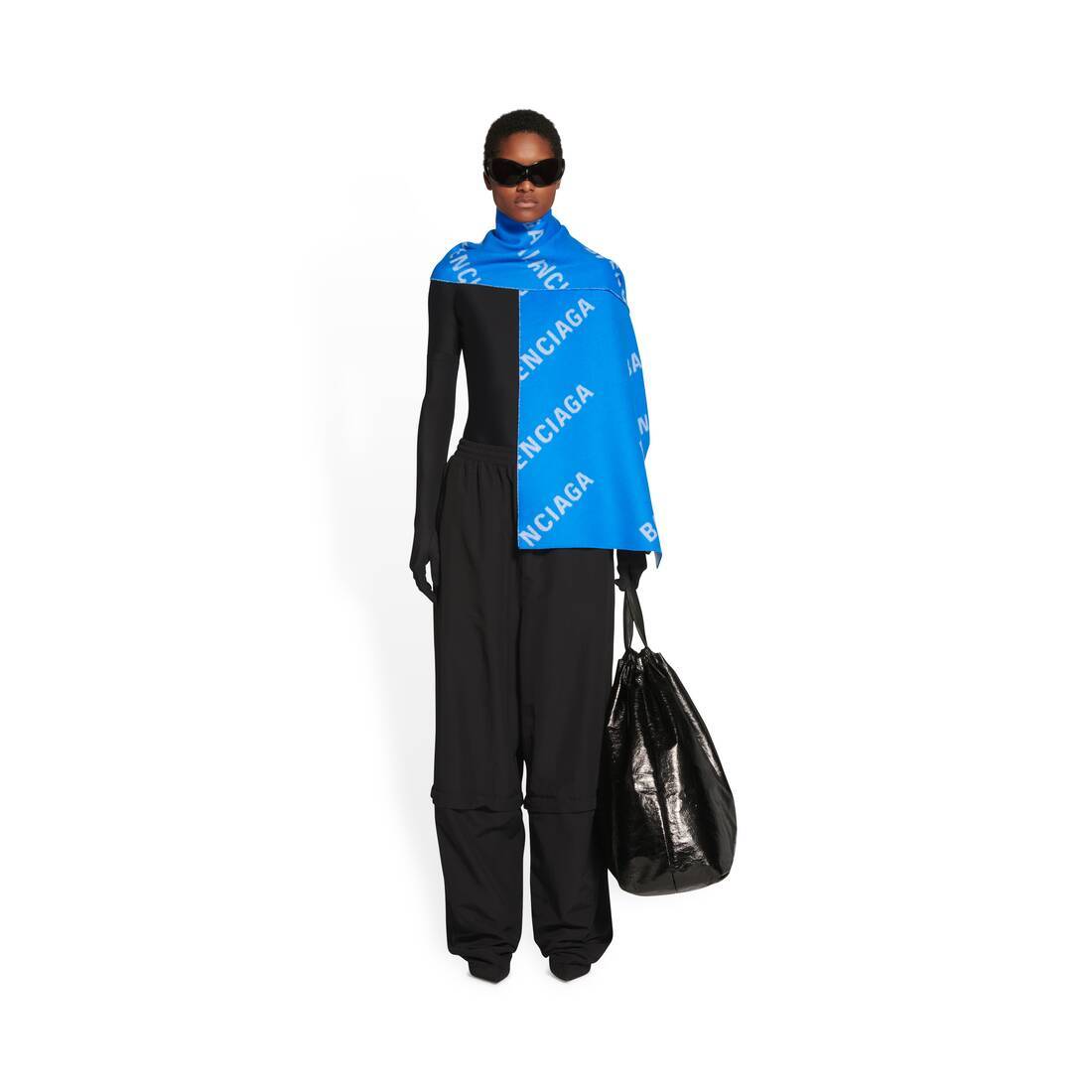 Balenciaga Logo-knit Wool Scarf In Blue