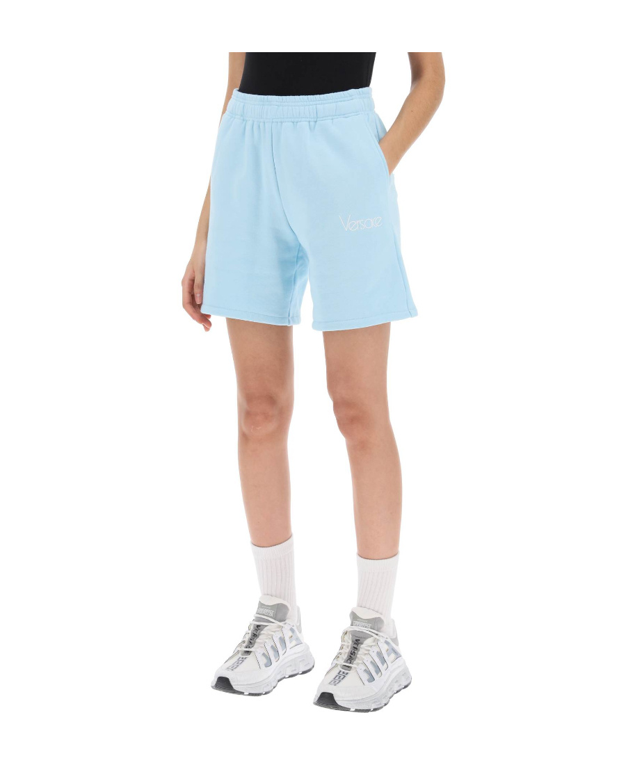 Versace 1978 Re-edition Brushed Jersey Shorts In Blue