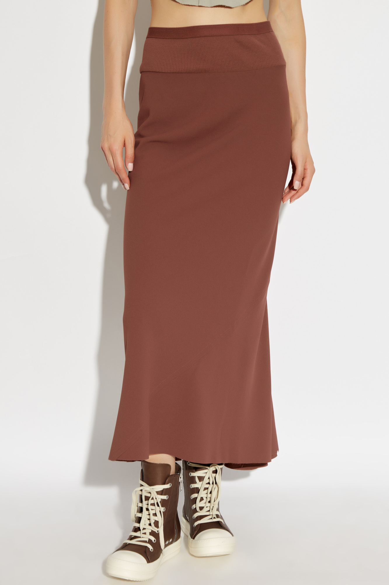 Rick Owens Ribbed Flared Skirt In Brown