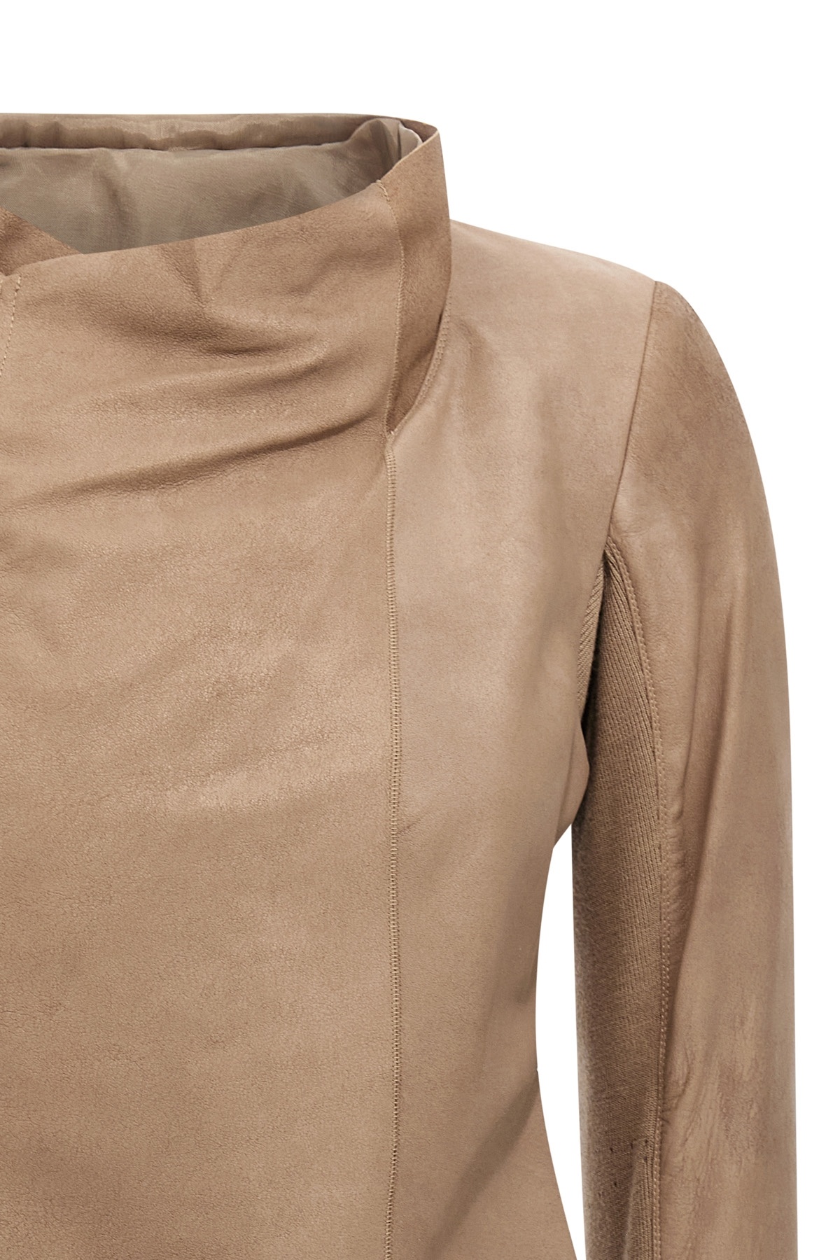 Rick Owens Low Neck Biker Casual Jackets And Parka Pink In Brown