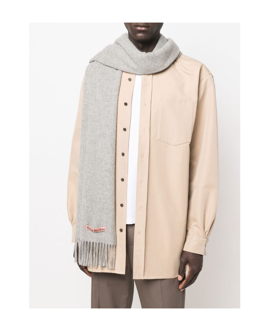 Acne Studios Fringed Wool Scarf In Gray