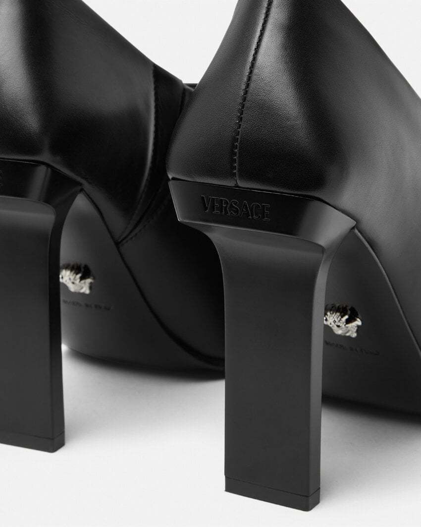 Shop Versace Leather Boots In Black