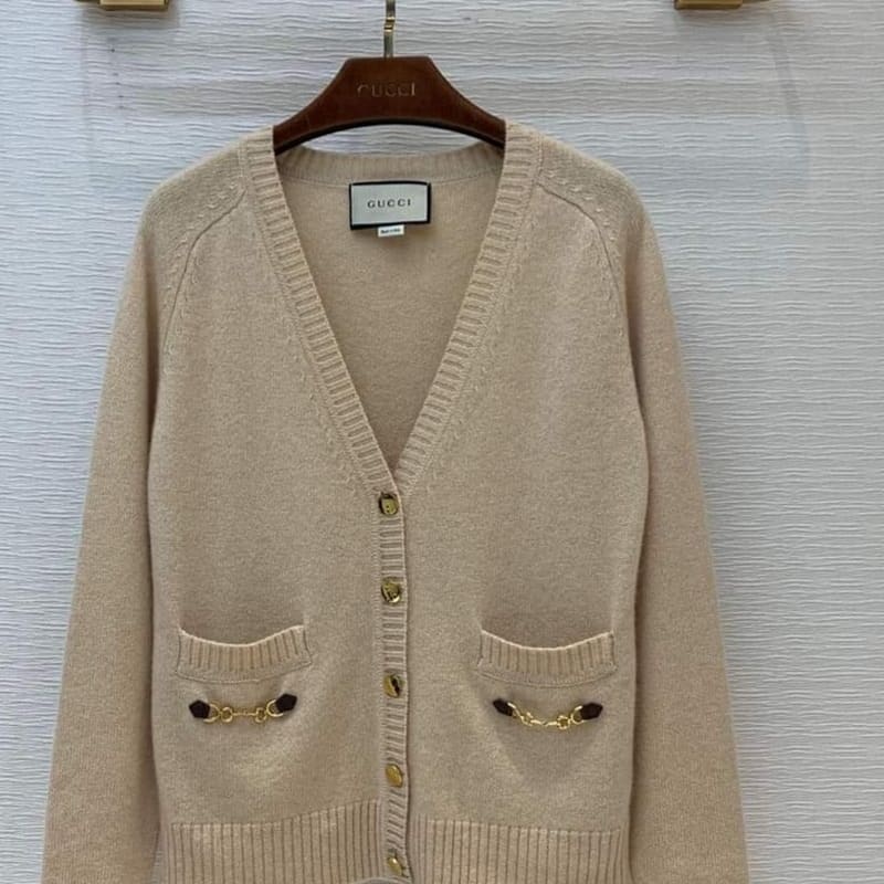 Gucci Cashmere Knit Cardigan W/ Horsebit In Brown