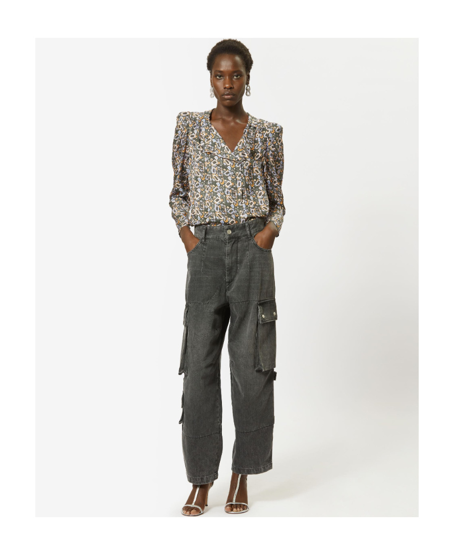 Isabel Marant Lensy Long-sleeved Floral-printed Blouse In Gray