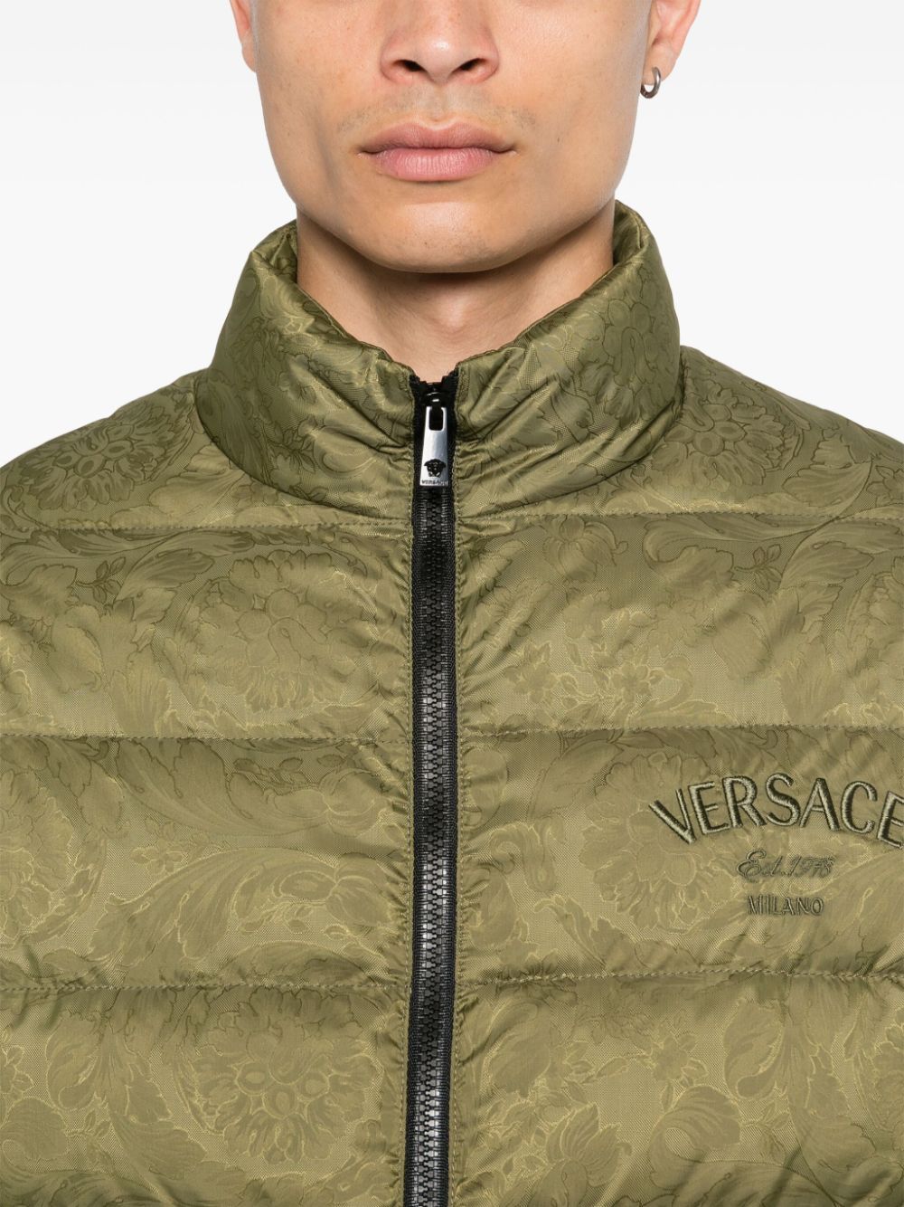 Versace Barocco-print Padded Jacket In Green