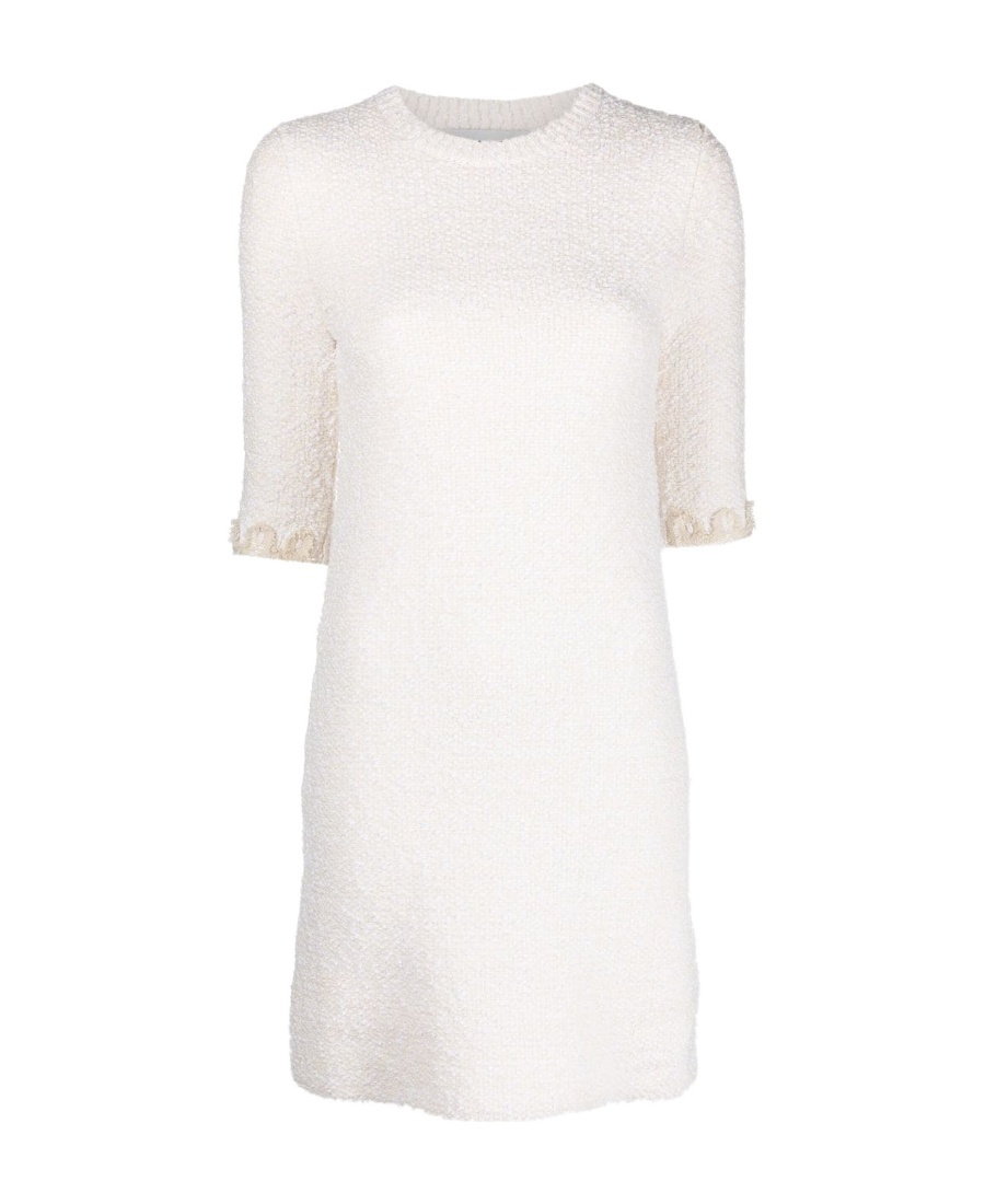 Lanvin Floral-embroidered Knitted Tweed Dress In White