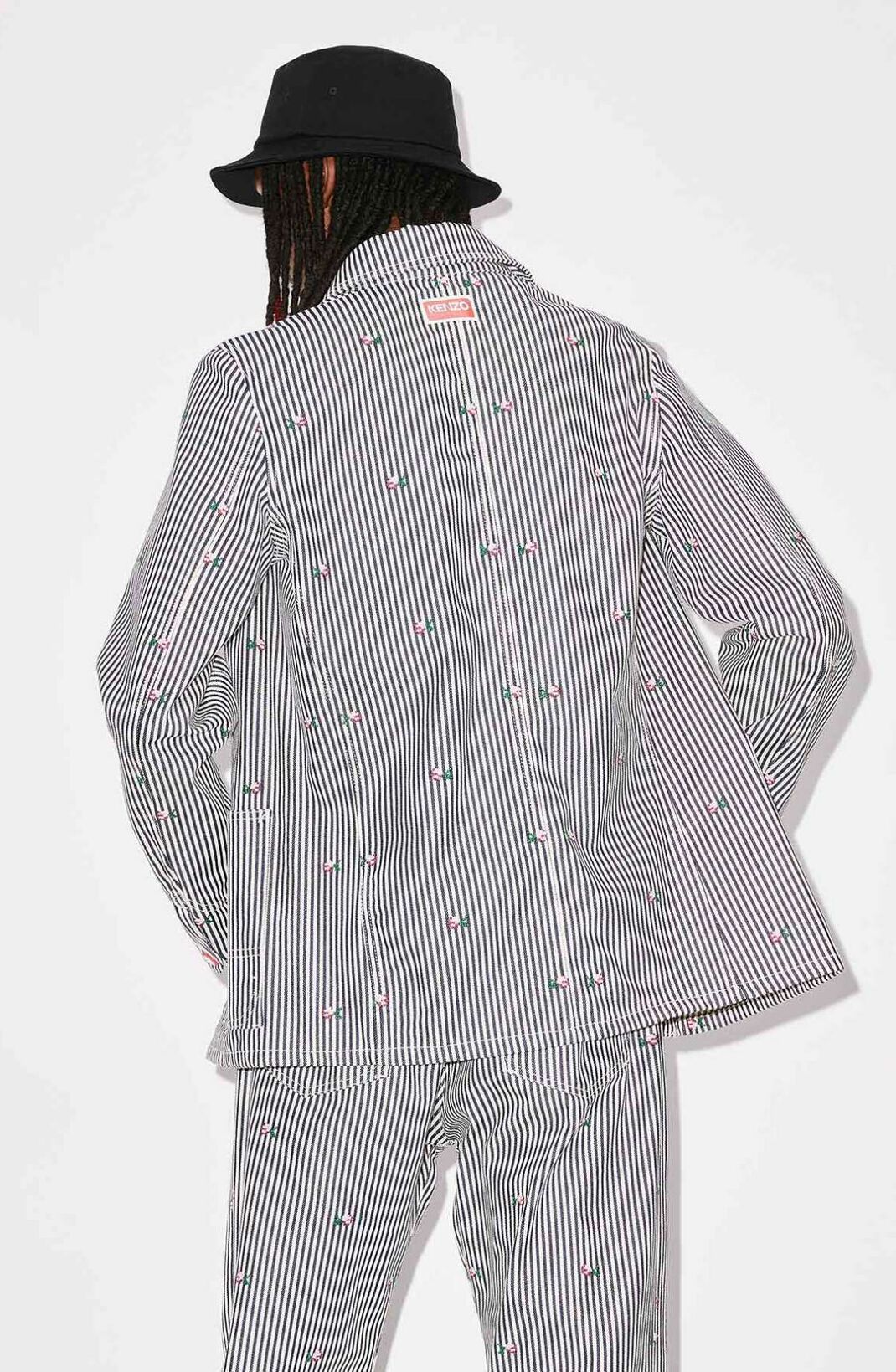 Kenzo Rinse Striped Workwear Denim Jacket In Gray