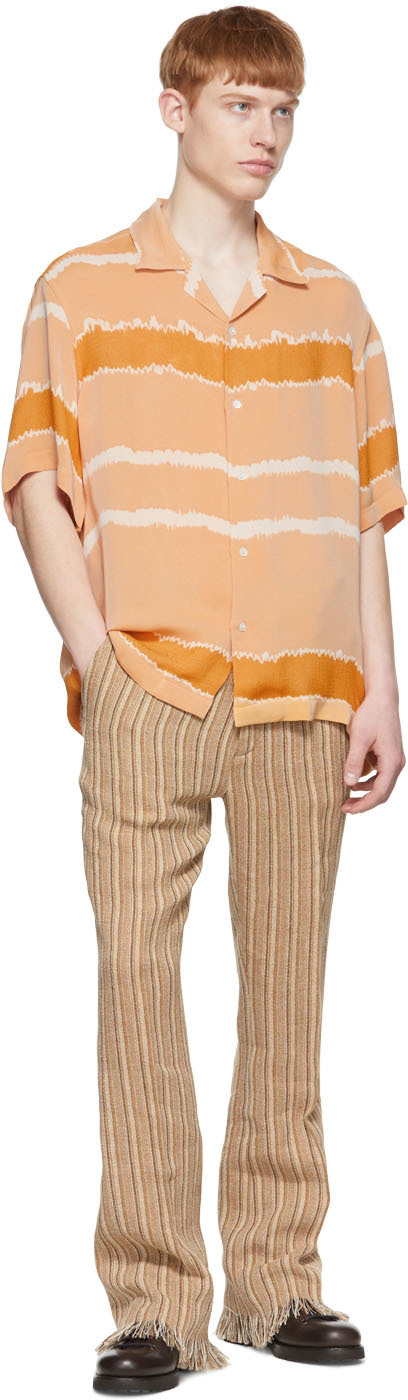 Cmmn Swdn Striped Lapel Short-sleeved Shirt In Nude