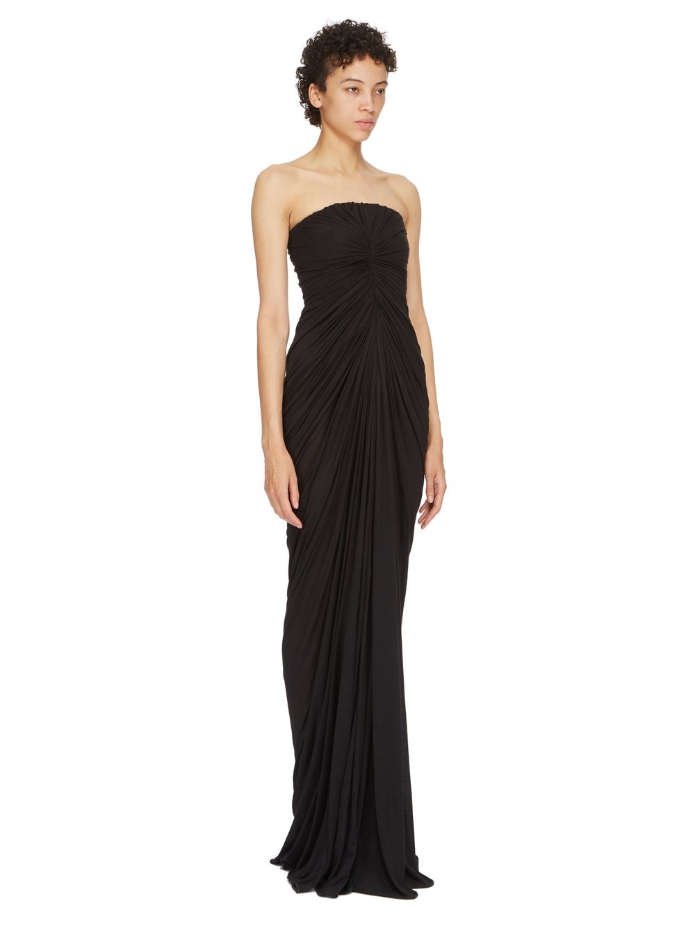 Rick Owens Radiance Ruched Cotton Gown In Black