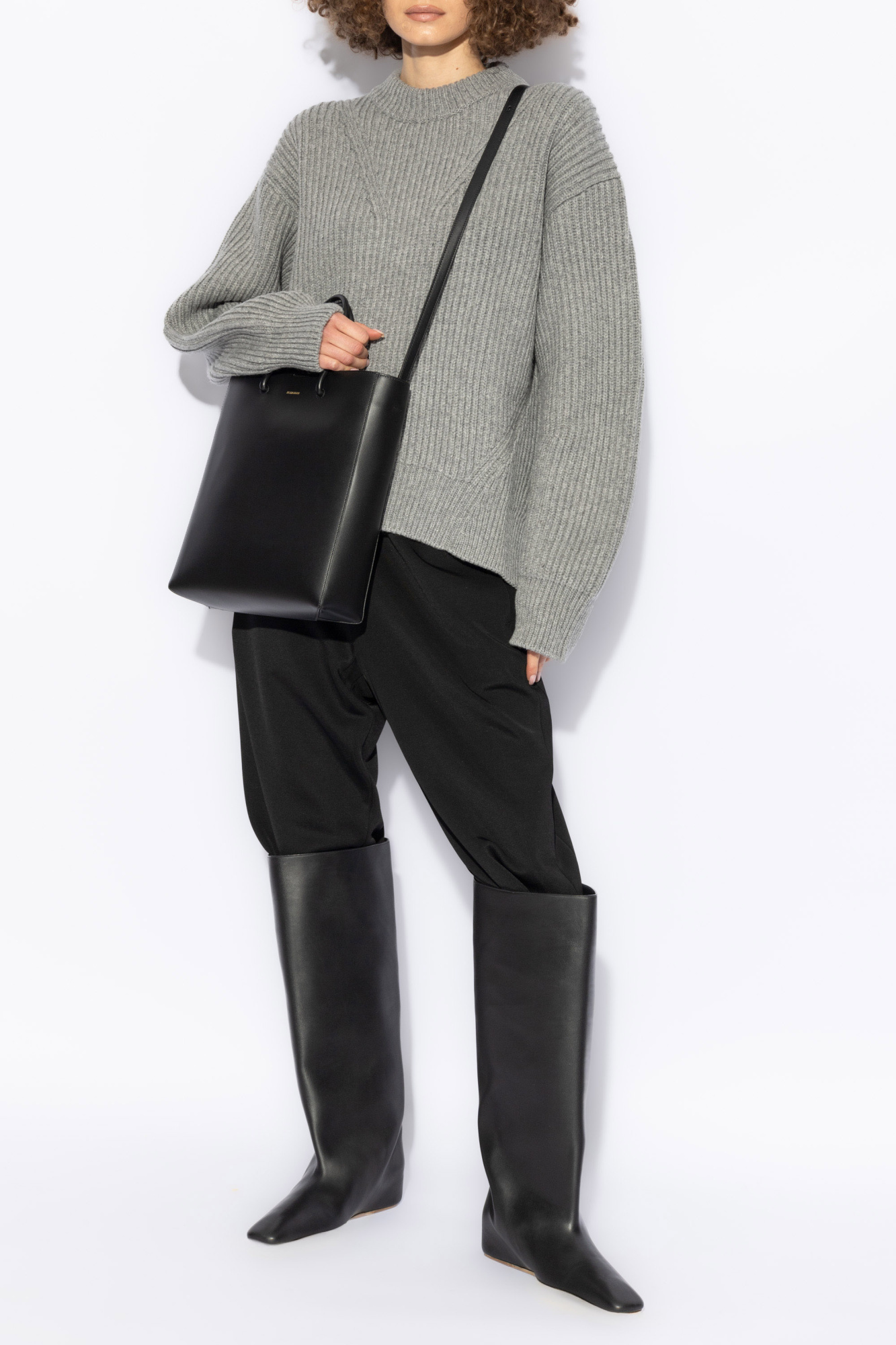 Jil Sander Ribbed Mock Neck Knitwear With Relaxed Fit In Gray