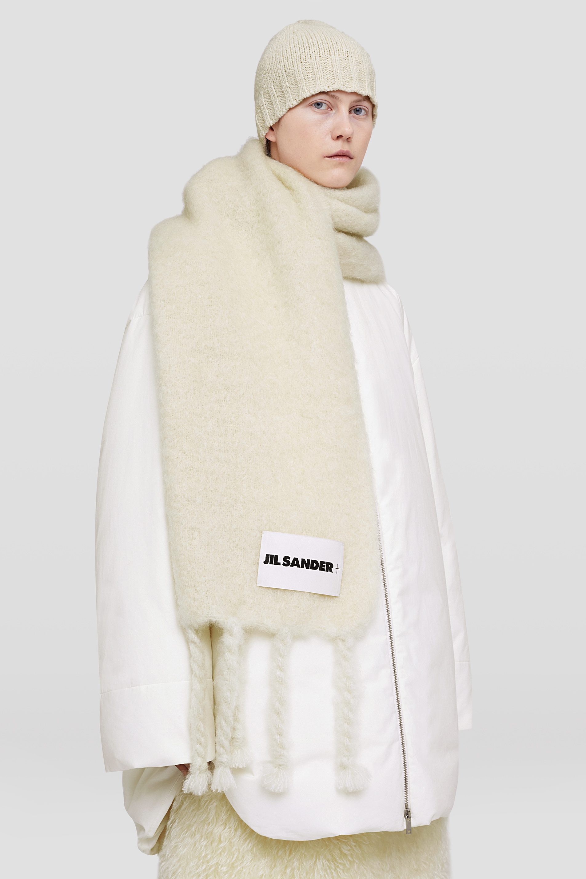 Jil Sander Logo-patch Chunky-knit Scarf In White