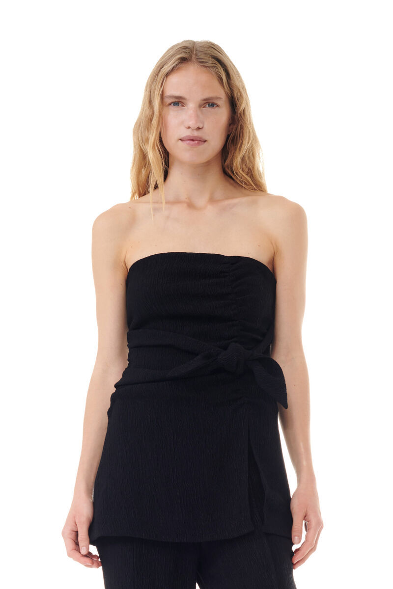 Ganni Strapless Viscose Top For In Black