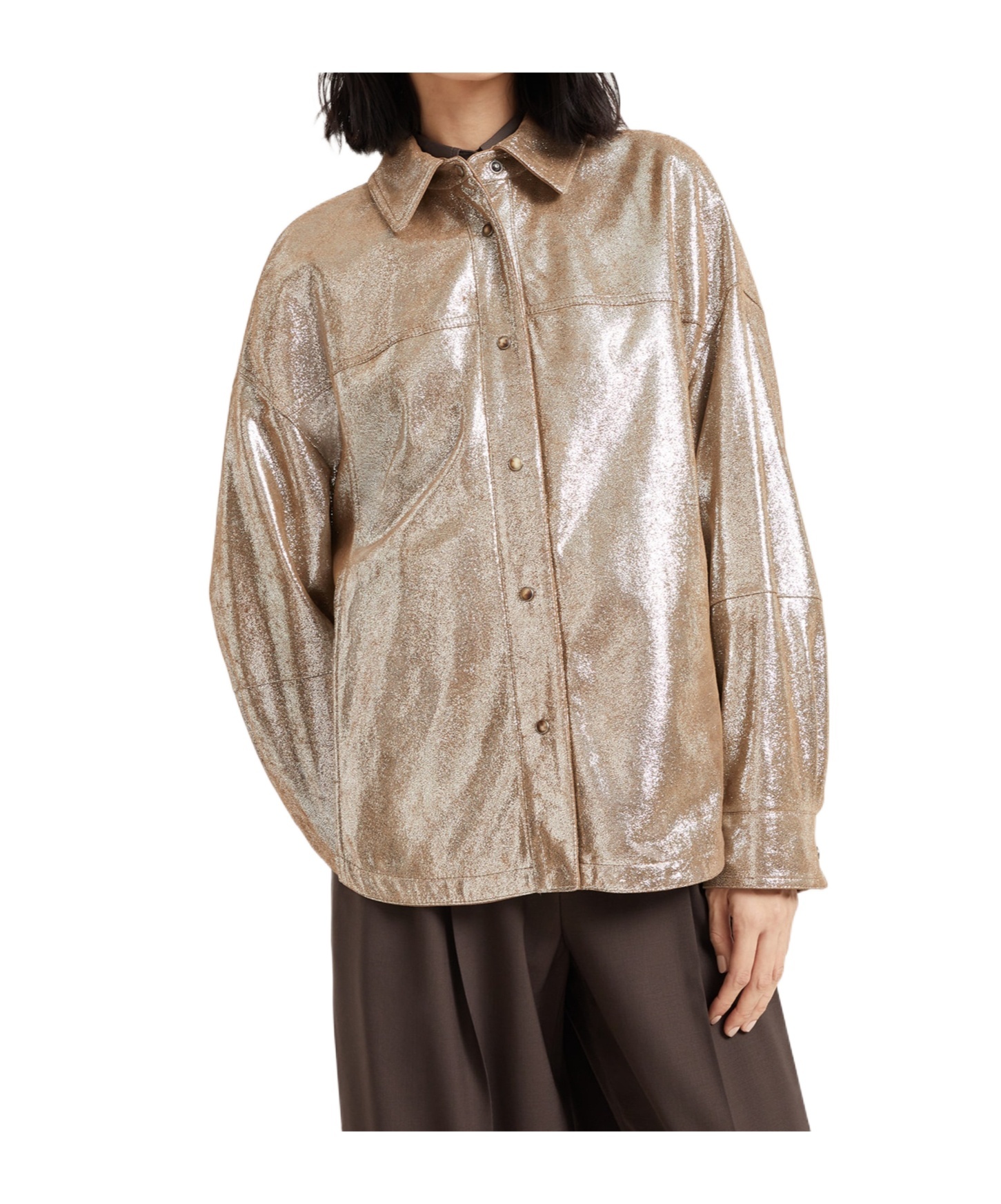 Brunello Cucinelli Oversize Leather Shirt In Brown
