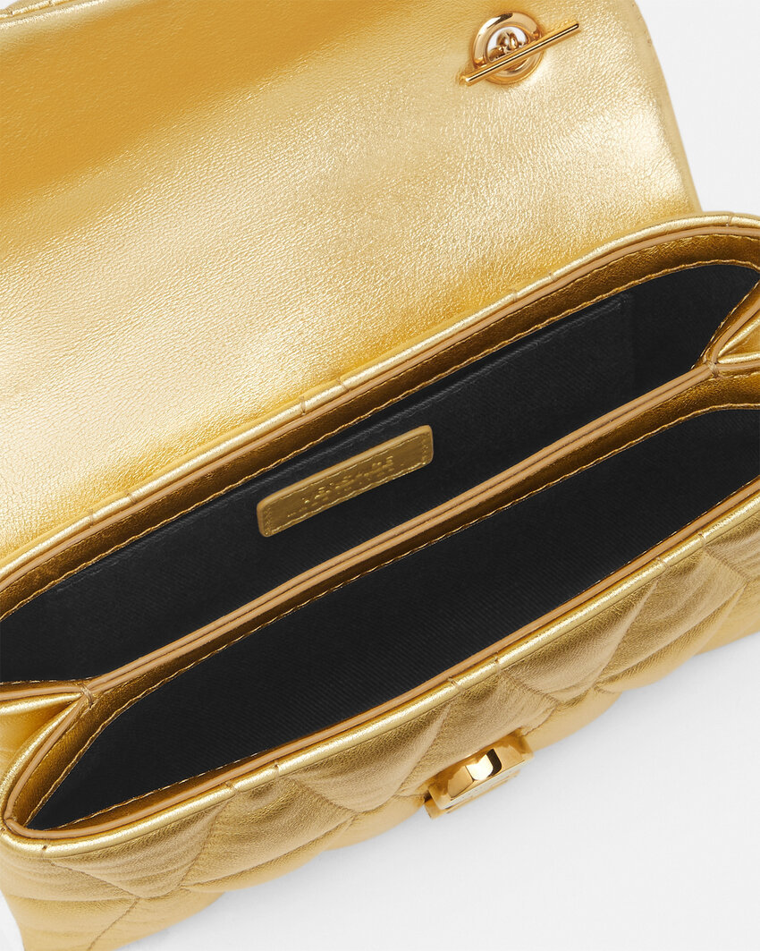 Versace Quilted Metallic Clutch Bag In Nude