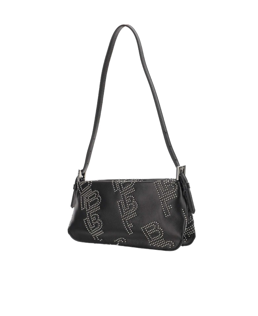 By Far Monogram Stud Shoulder Bag In Black