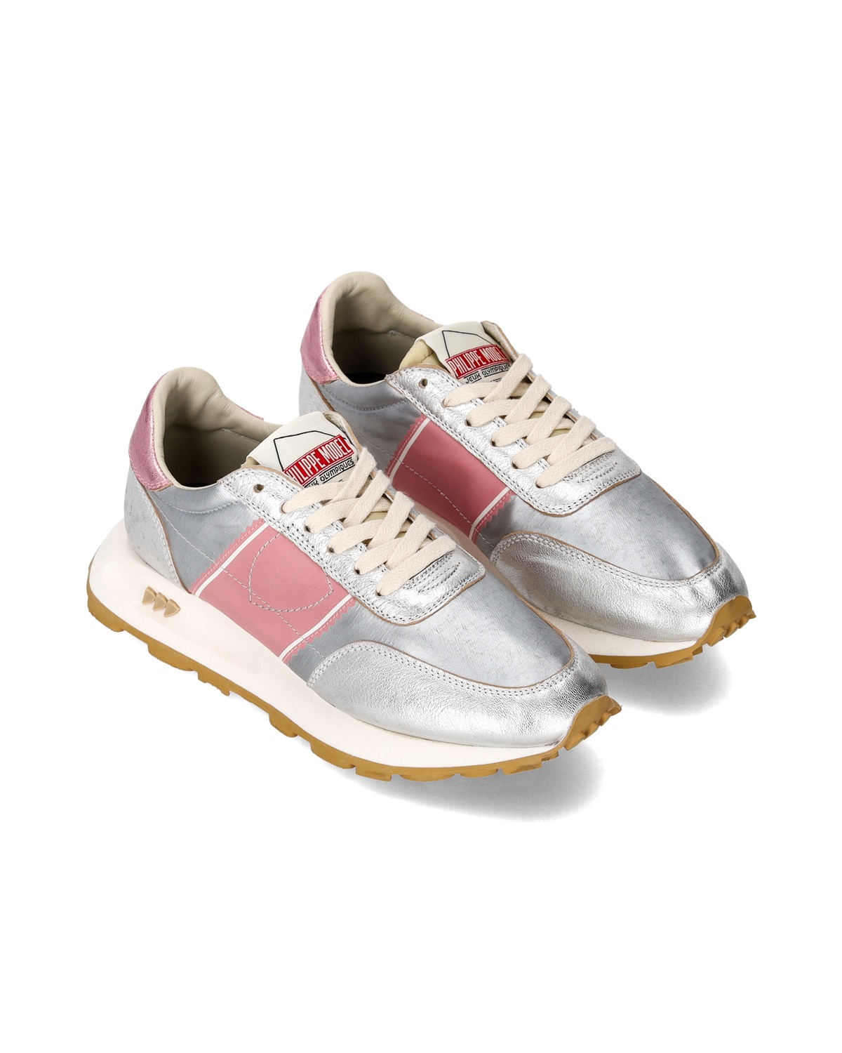 Philippe Model Tour Low Vintage Metal Argent Rose Sneaker In White