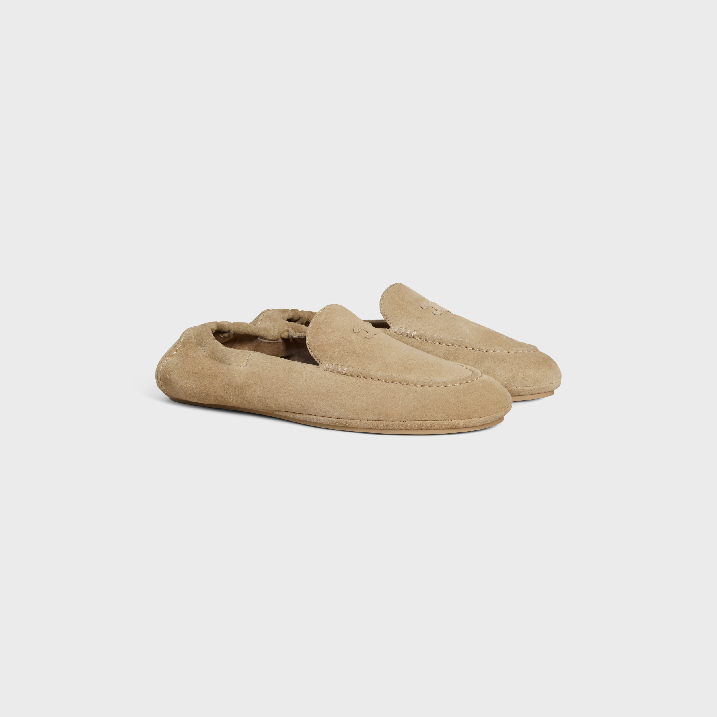 Celine Adam Loafer With Triomphe In Suede Calfskin In Neutral