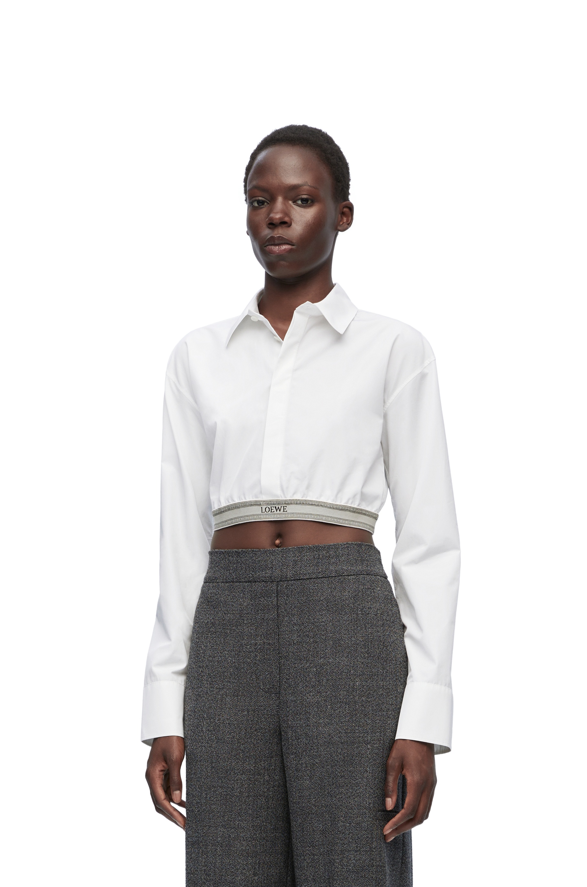 Loewe Logo-waistband Cropped Shirt In White