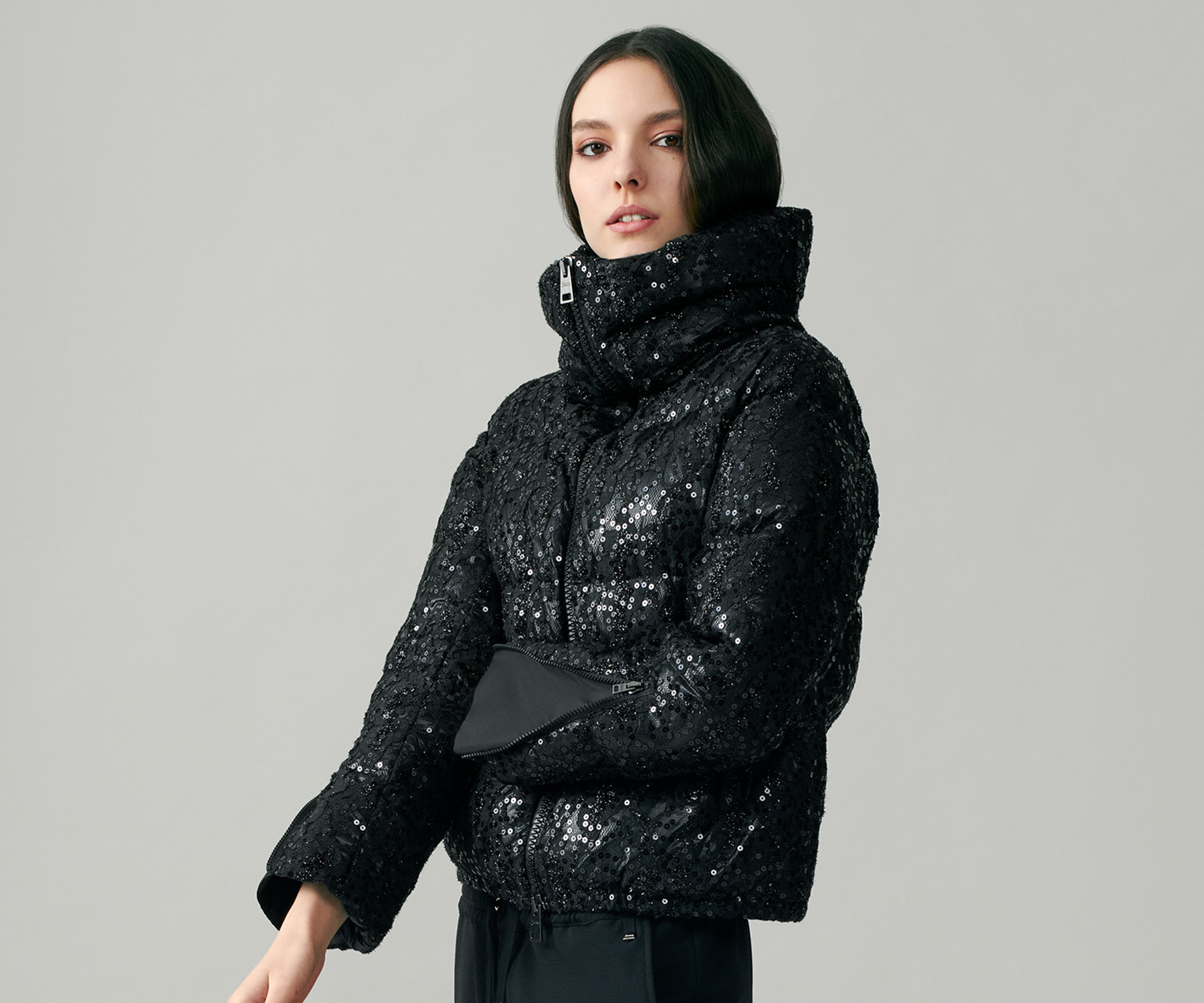 Herno Sequinned Down Puffer Jacket In Black