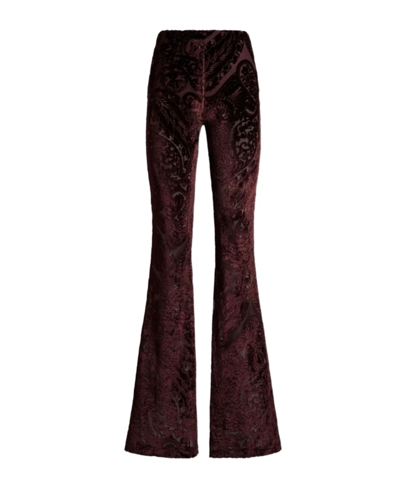 Etro Jacquard Chenille Flared Trousers In Burgundy