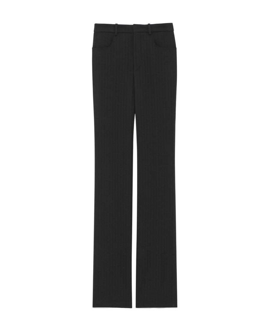 Shop Saint Laurent Straight-leg Pants In Striped Wool In Black